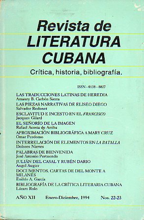 REVISTA DE LITERATURA CUBANA. Una publicacin de Crtica, Historia Literaria y Bibliografa. Ao XII. Nmeros 22-23.