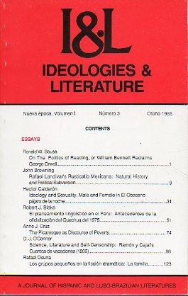 IDEOLOGIES & LITERATURE. A JOURNAL OF HISPANIC AND LUSO-BRAZILIAN LITERATURES. Nueva poca. Vol. I. N 3.