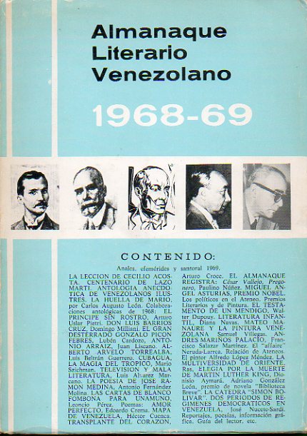 ALMANAQUE LITERARIO VENEZOLANO (1968-1969). Textos de Carlos Augusto Len, Arturo Uslar Pietri, Juan Liscano, Antonio Fernndez Molina, Adriano Gonzl
