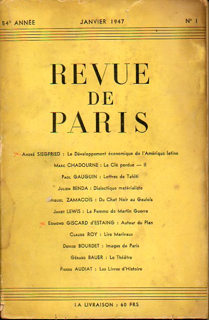 REVUE DE PARIS. 54e Anne. N 1.