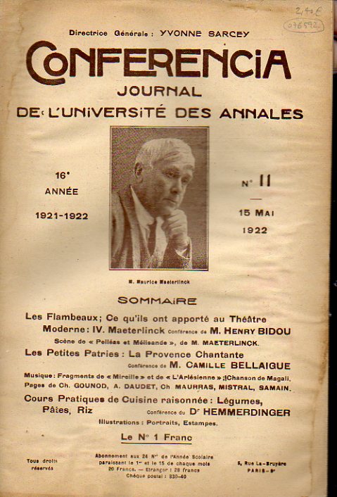 CONFERENCIA. Journal de lUniversit des Annales.  Anne  (192-192). N .