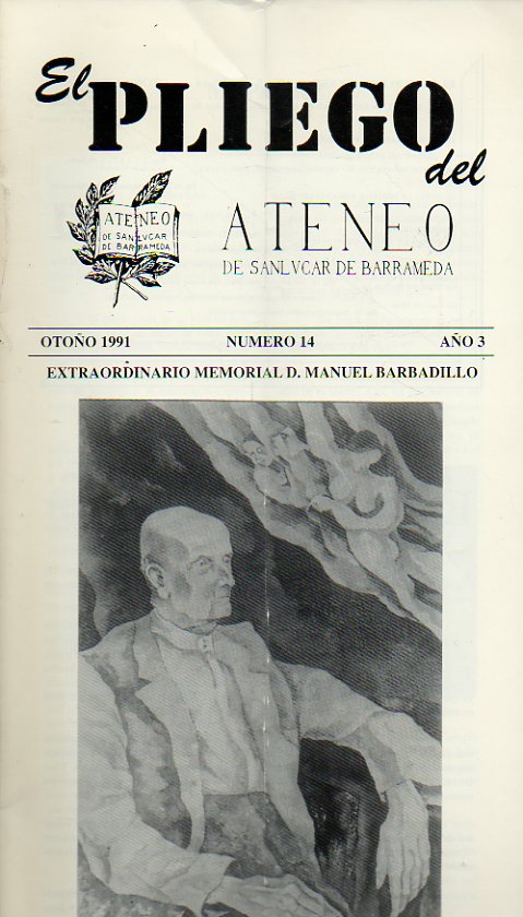 EL PLIEGO DEL ATENEO DE SANLCAR DE BARRAMEDA. Ao 3. N 14. Extraordinario Memorial D. Manuel Barbadillo.