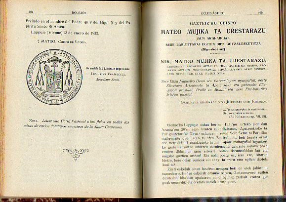 BOLETN OFICIAL DEL OBISPADO DE VITORIA. Tomo LXVIII. Ao 1932.