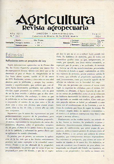 AGRICULTURA. Revista agropecuaria. Ao XXIII. Nmeros 261-272.