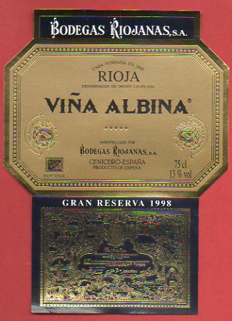 Etiqueta: VIA ALBINA. Gran Reserva 1998.