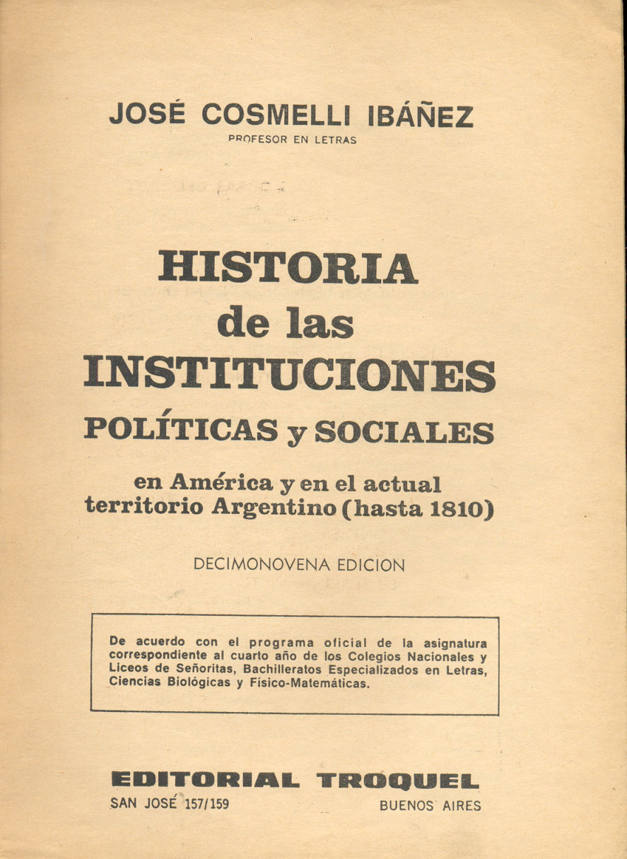 Historia de las instituciones poltica y sociales hasta 1810